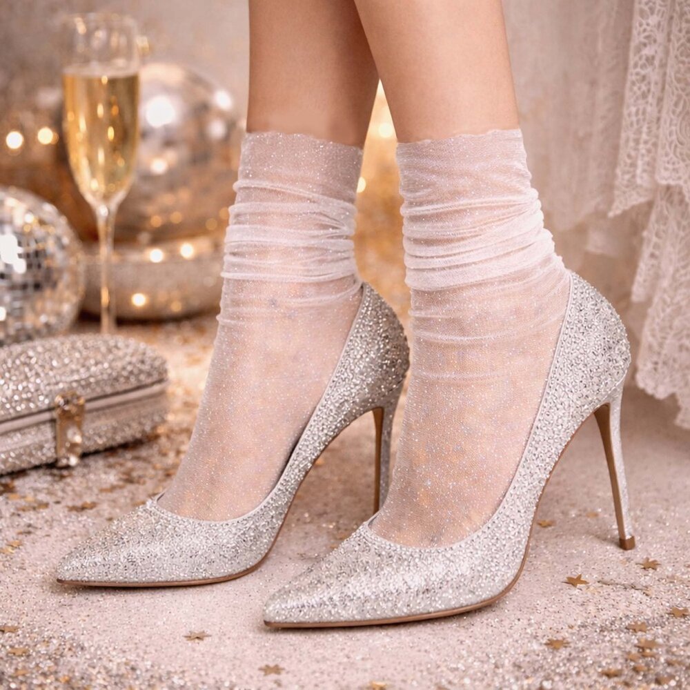 Ultra Sheer Shimmer Tulle Ankle Socks Coquette Balletcore Thin Mesh Tube Hosiery